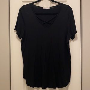 Black Cross Front Short Sleeve Knit Top